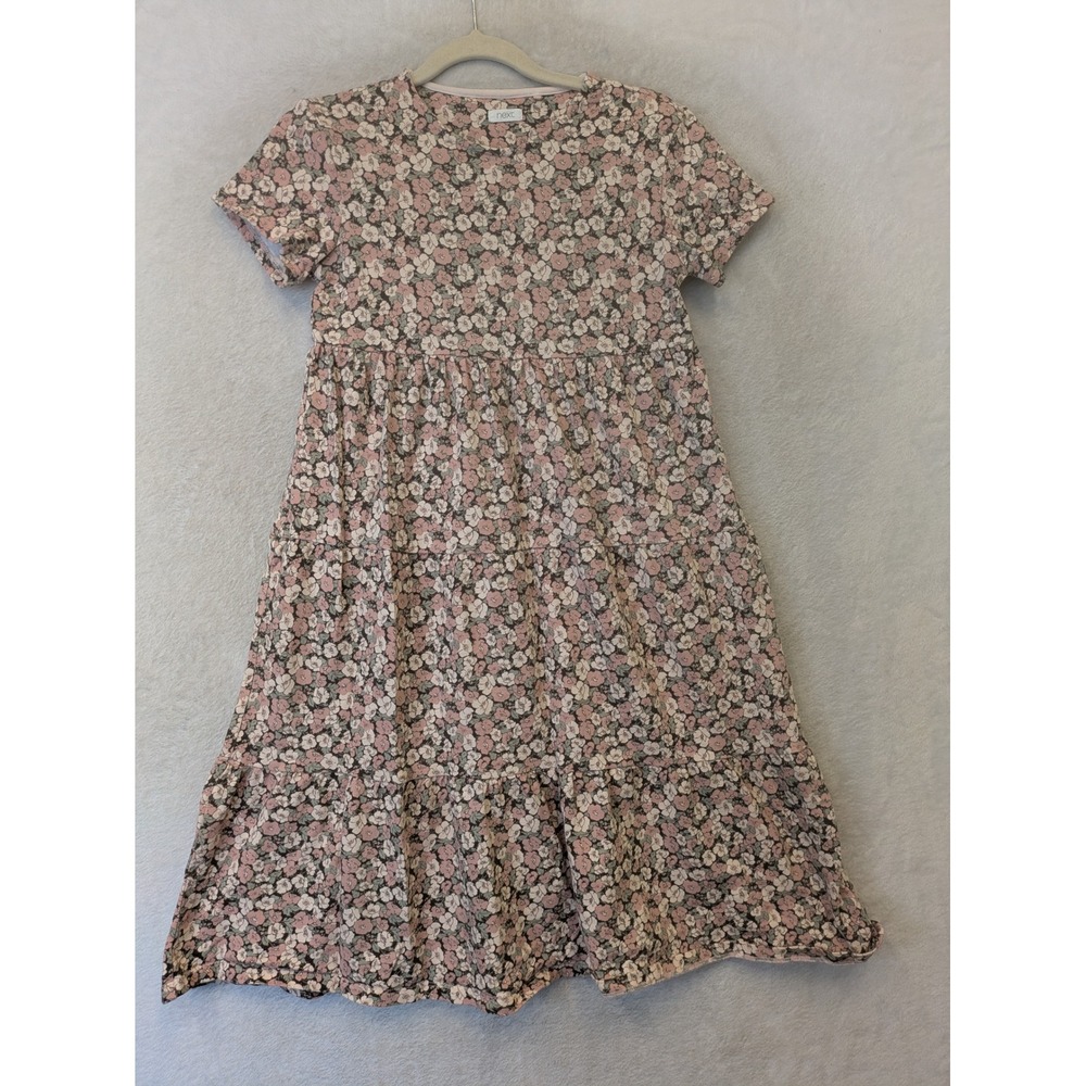 Next Tiered Dress Girl's Size 10 Pink Floral Short Sleeve‎ Boho Cotton